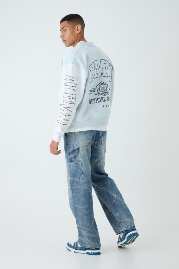 Oversized Boxy Varsity Applique Jersey Bomber Jacket - Image 2