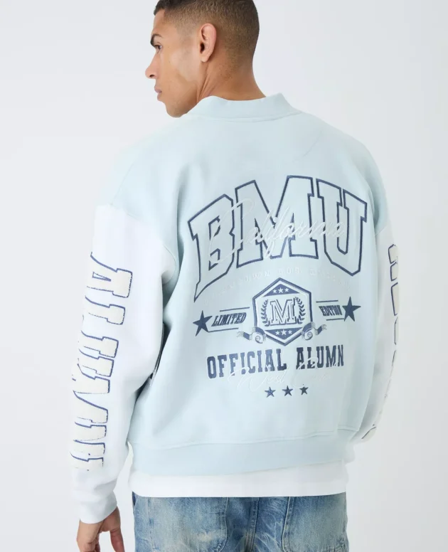 Oversized Boxy Varsity Applique Jersey Bomber Jacket