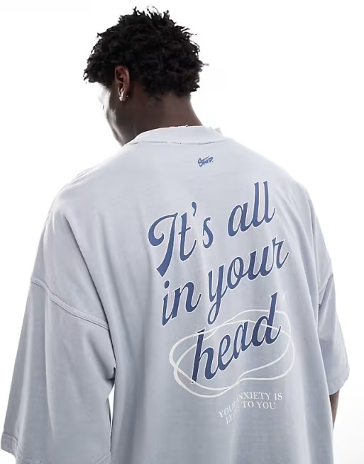 Pull&Bear export leftover t-shirt "It’s All In Your Head" stone gray