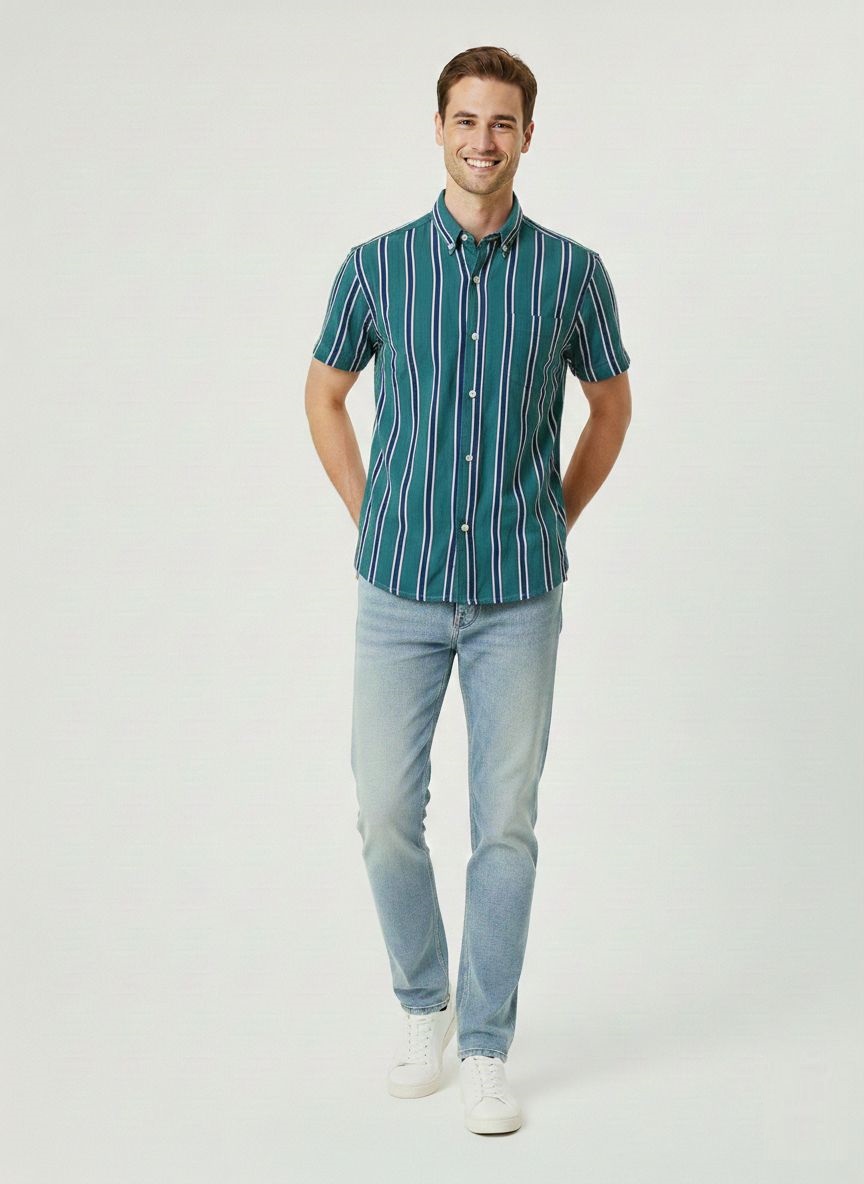 Striped Linen Cotton Shirt for Men – Half Sleeves Casual Summer Shirt