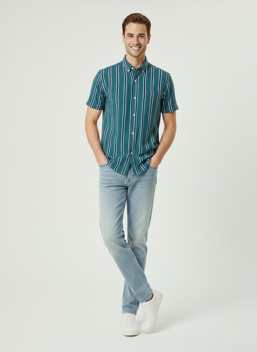 Striped Linen Cotton Shirt for Men – Half Sleeves Casual Summer Shirt