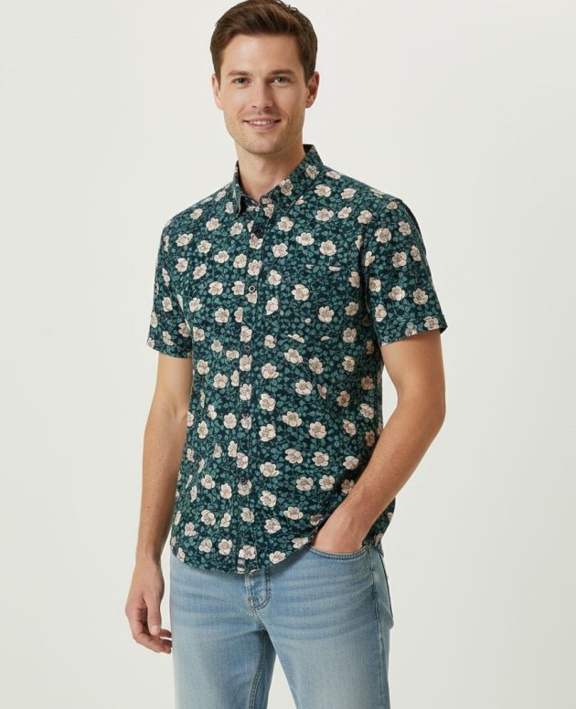 linen green casual shirt for mens