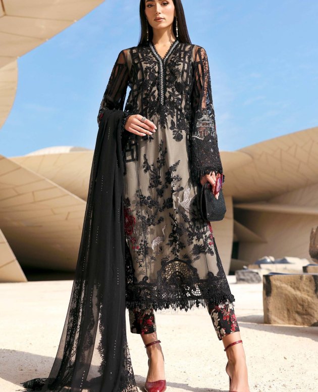 Maria b D-2607-B Embroidery Lawn Net Suit