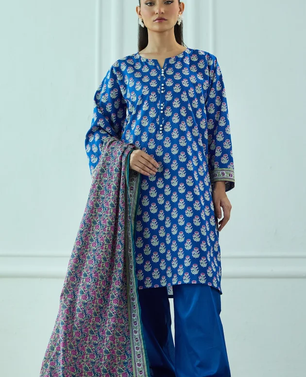 Orient OTL-20405/U Blue Unstitched 3 Piece Printed Lawn Suit for Women