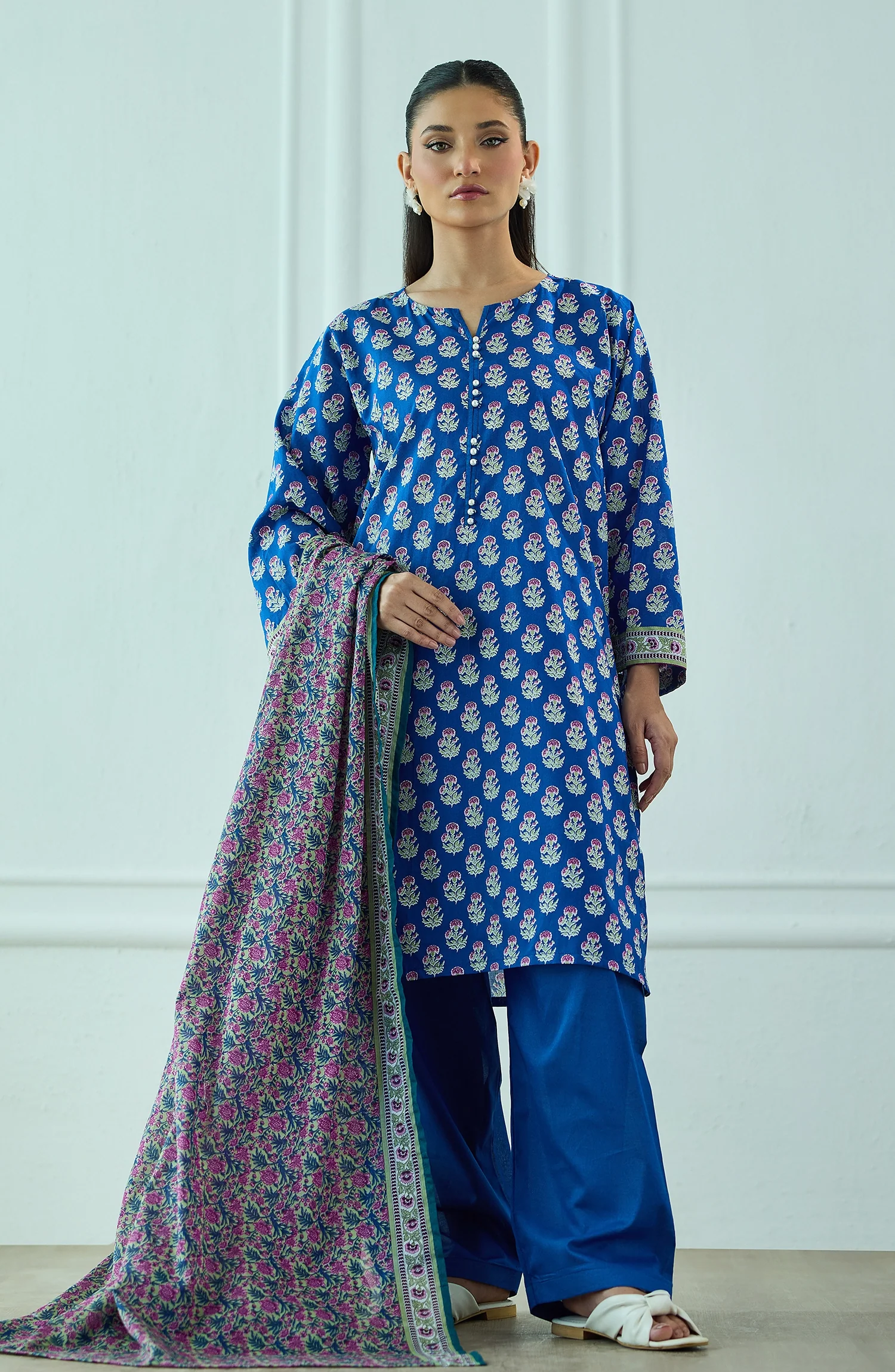 Orient OTL-20405/U Blue Unstitched 3 Piece Printed Lawn Suit for Women