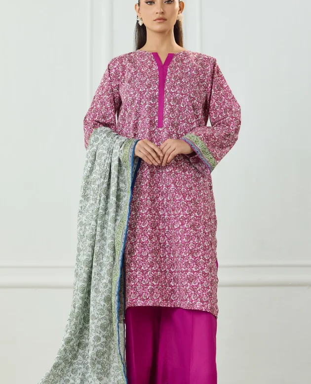 Orient OTL-25-492/U Pink Unstitched 3 Piece Printed Lawn Suit for Women