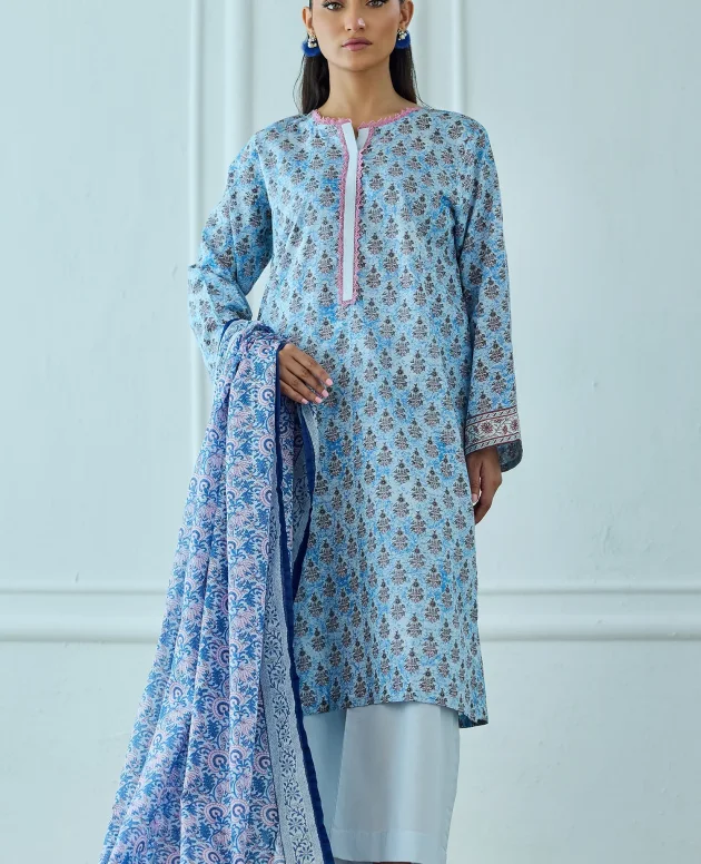 Orient OTL-25-514/U Sky Blue Unstitched 3 Piece Printed Lawn Suit for Women