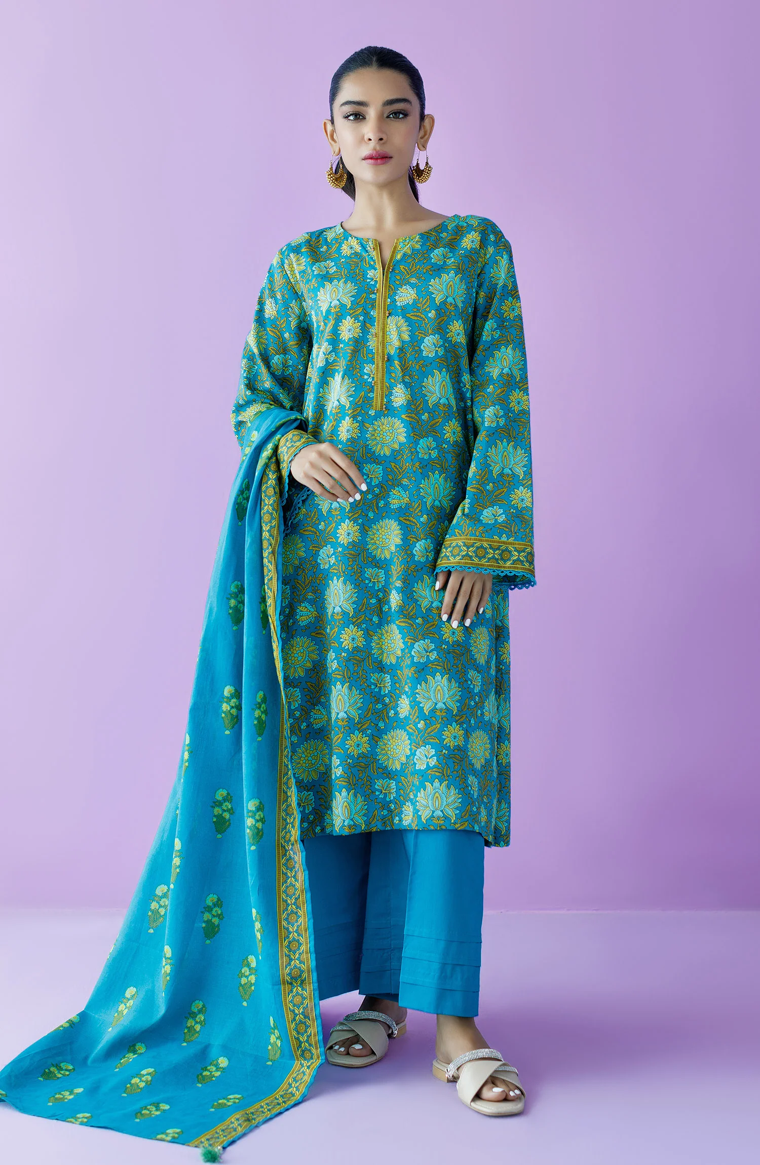 Orient OTL-23-151/U Teal Unstitched 3 Piece Printed Lawn Suit for Women