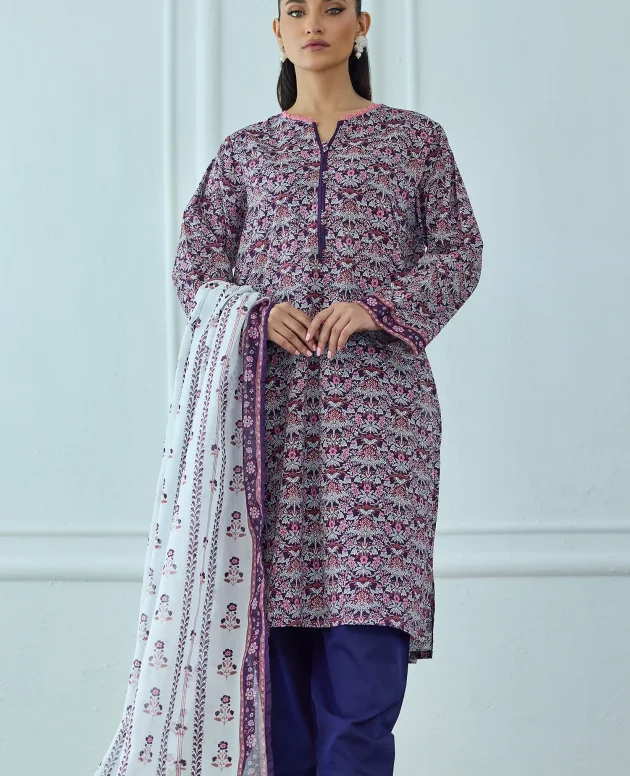 Orient OTL-25-502/U Purple Unstitched 3 Piece Printed Lawn Suit for Women