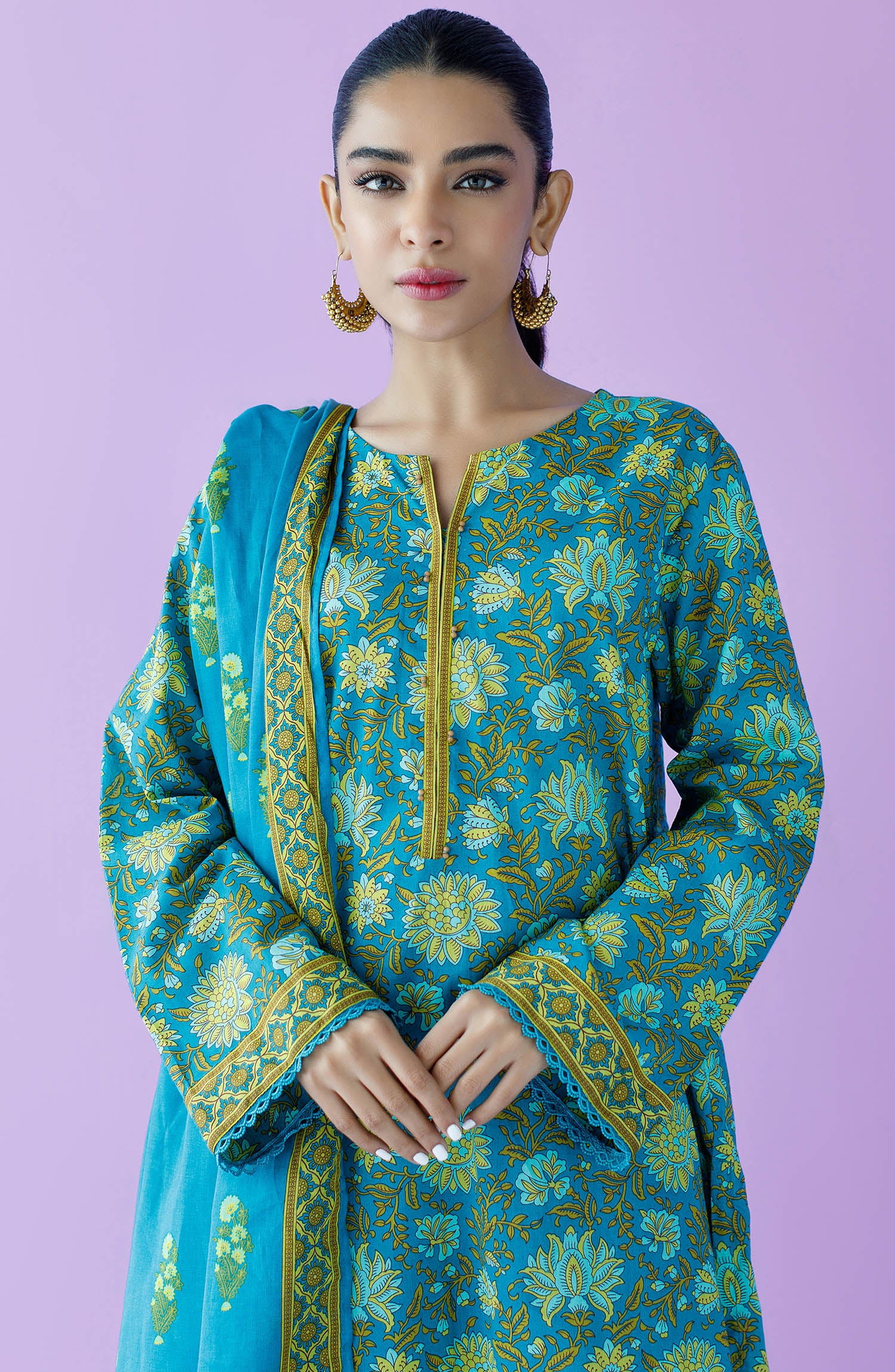 Orient OTL-23-151/U Teal Unstitched 3 Piece Printed Lawn Suit for Women