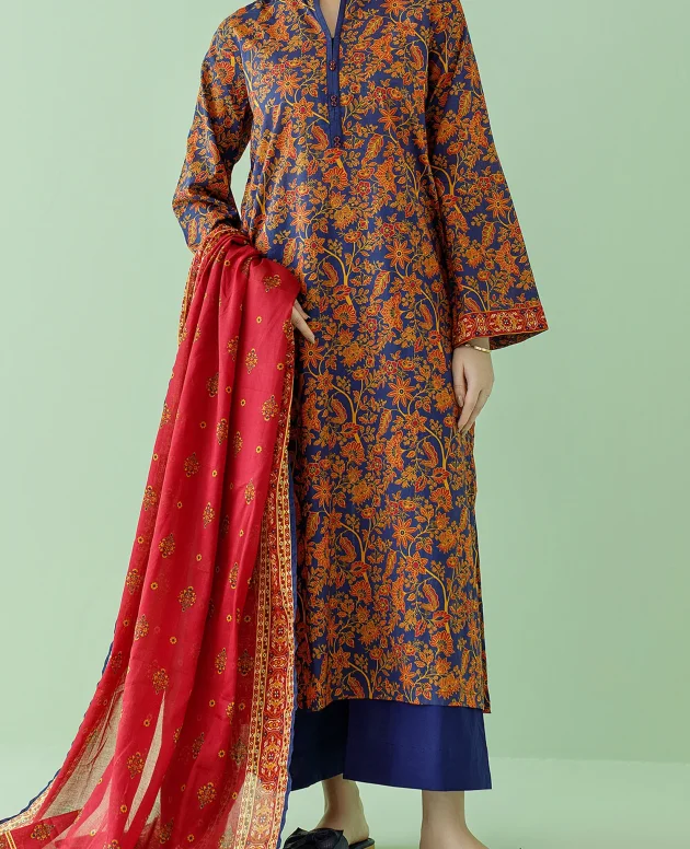 Orient OTL-23-356/U Blue Unstitched 3 Piece Printed Lawn Suit for Women