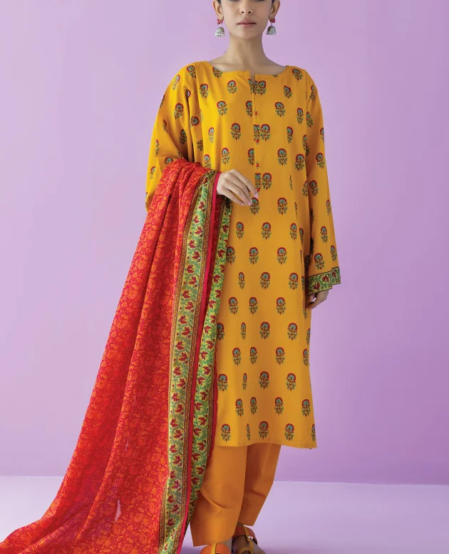 Orient OTL-23-144/U Yellow Unstitched 3 Piece Printed Lawn Suit