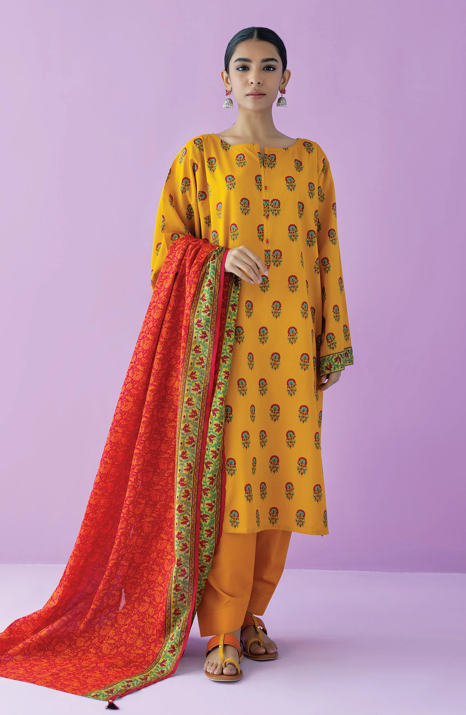 Orient OTL-23-144/U Yellow Unstitched 3 Piece Printed Lawn Suit