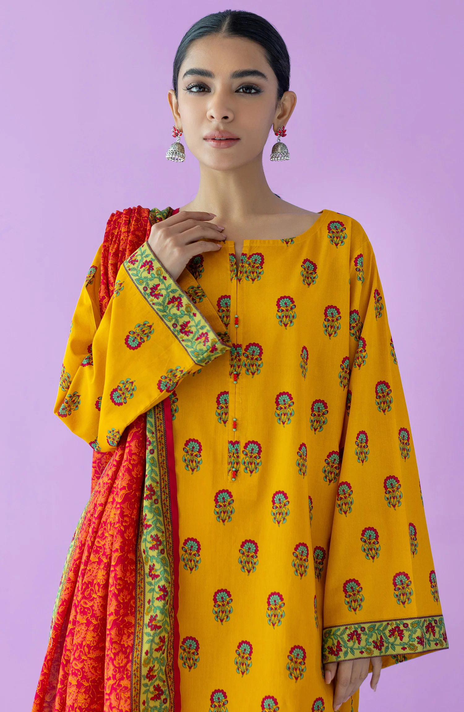 Orient OTL-23-144/U Yellow Unstitched 3 Piece Printed Lawn Suit