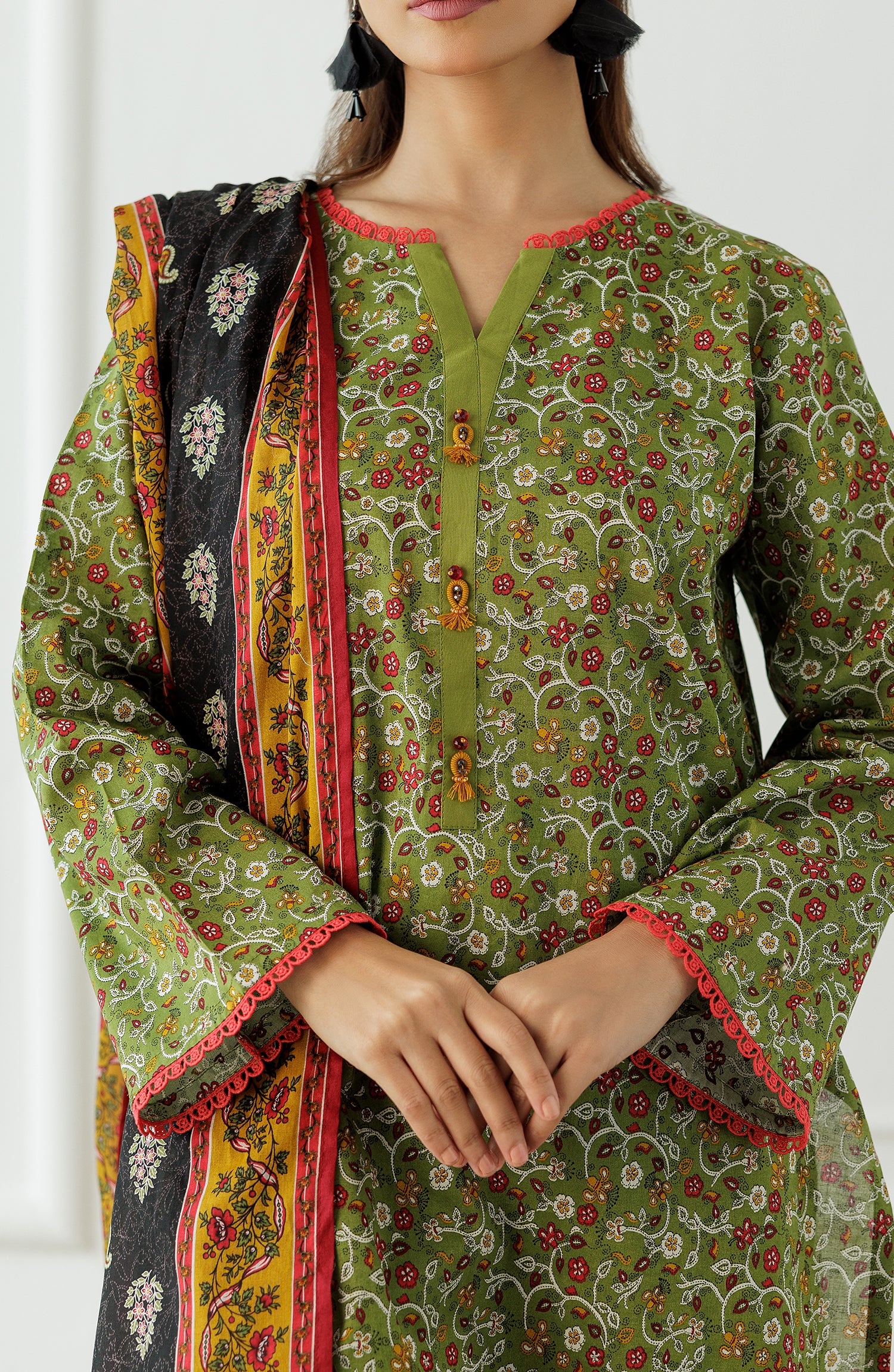 Orient OTL-25-002/U Green Unstitched 3 Piece Printed Lawn Suit for Women