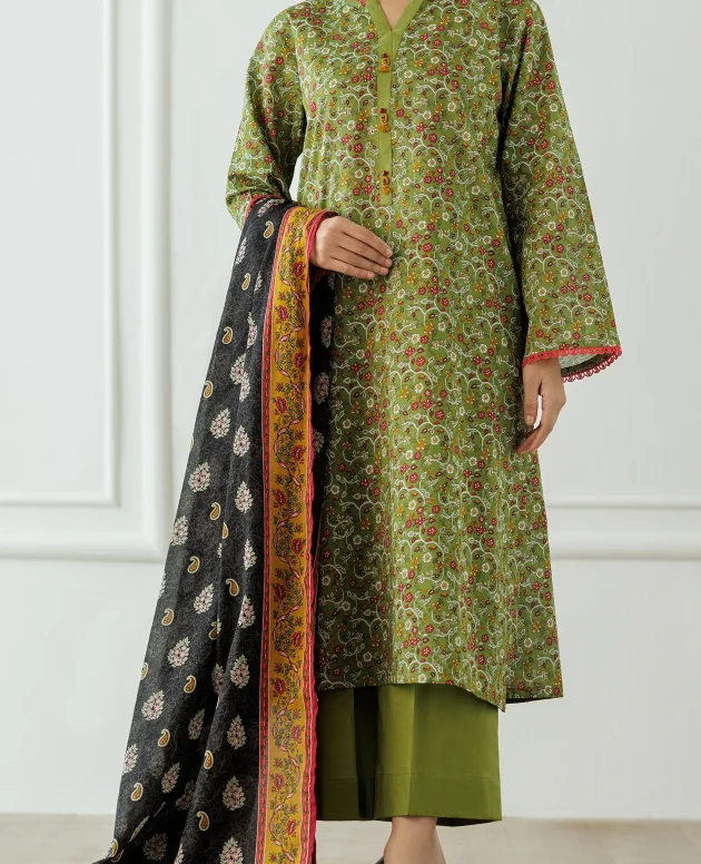 Orient OTL-25-002/U Green Unstitched 3 Piece Printed Lawn Suit for Women