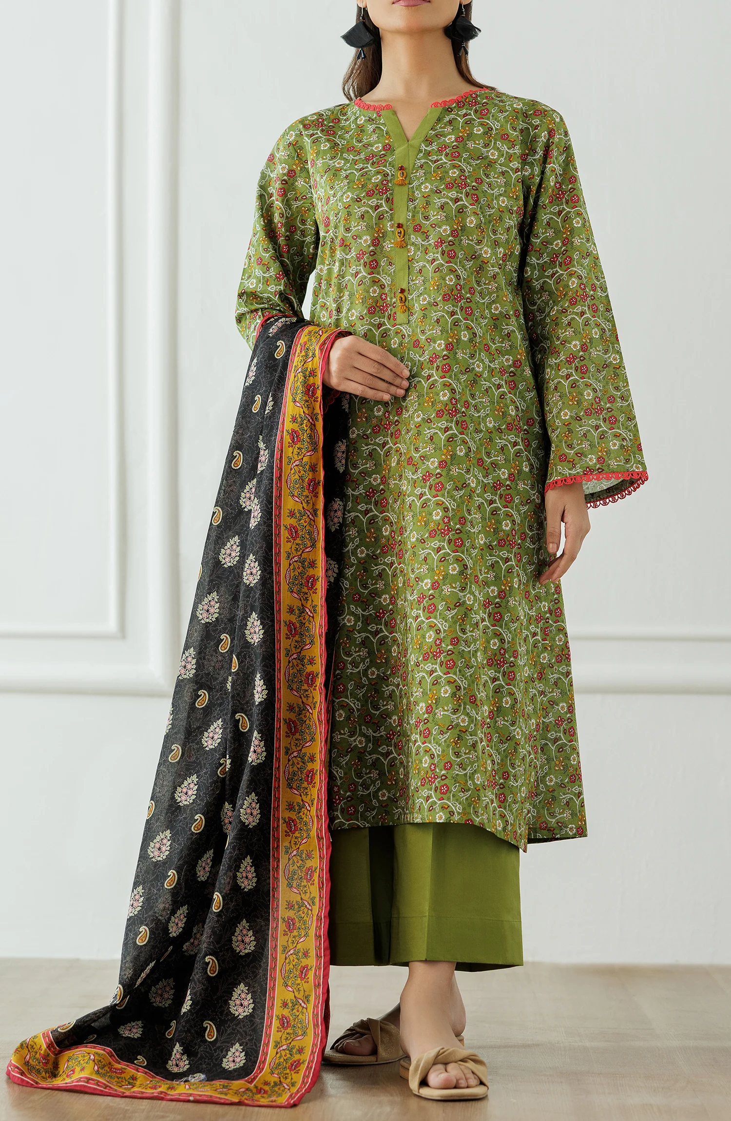 Orient OTL-25-002/U Green Unstitched 3 Piece Printed Lawn Suit for Women