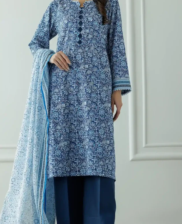 Orient OTL-25-044/U Blue Unstitched 3 Piece Printed Lawn Suit for Women