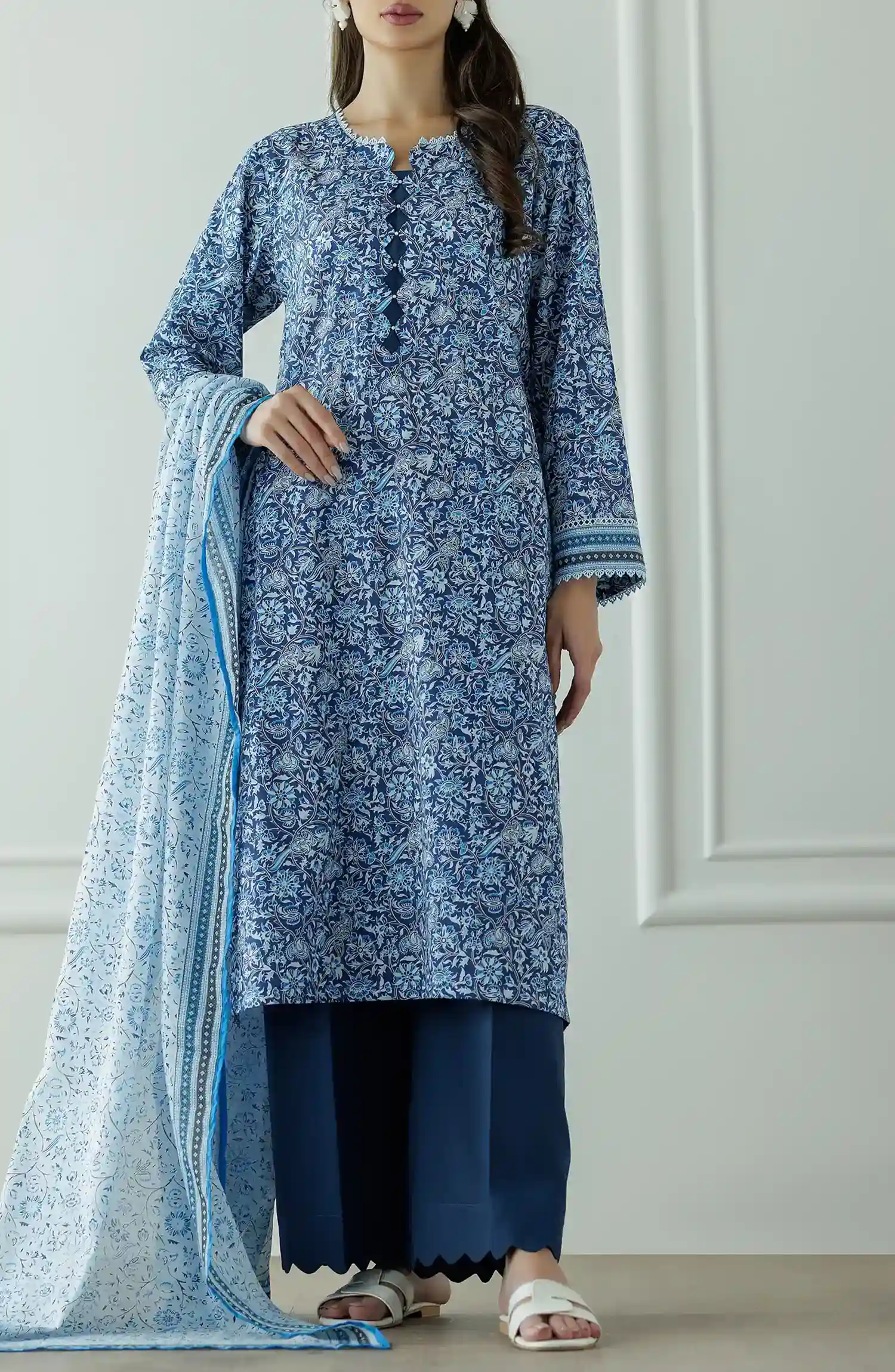 Orient OTL-25-044/U Blue Unstitched 3 Piece Printed Lawn Suit for Women