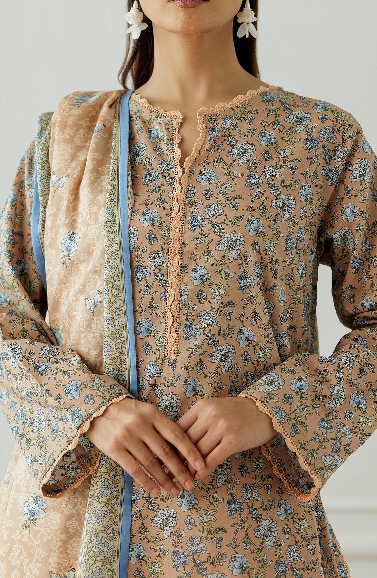 Orient OTL-25-301/U Brown Unstitched 3 Piece Printed Lawn Suit for Women