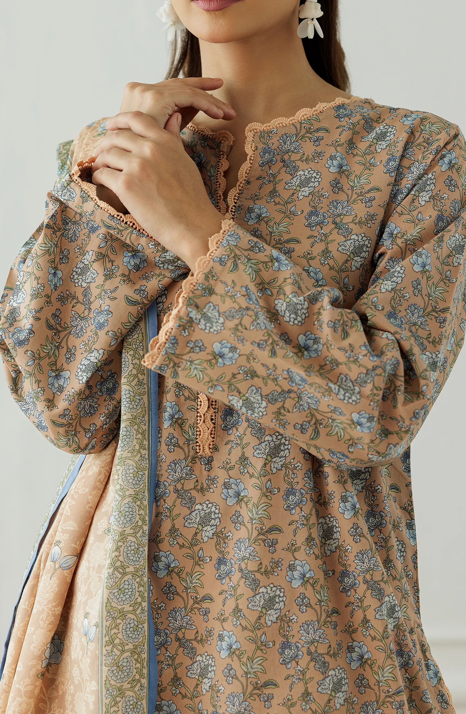 Orient OTL-25-301/U Brown Unstitched 3 Piece Printed Lawn Suit for Women