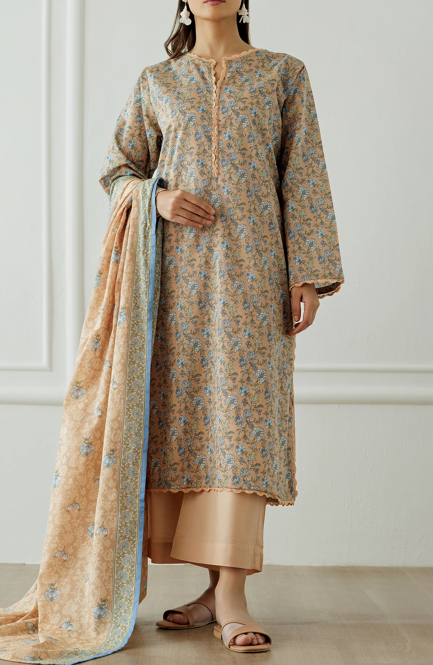 Orient OTL-25-301/U Brown Unstitched 3 Piece Printed Lawn Suit for Women