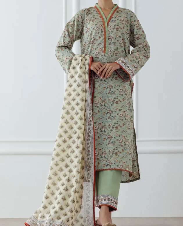 Orient OTL-25-329/U Green Unstitched 3 Piece Printed Lawn Suit for Women