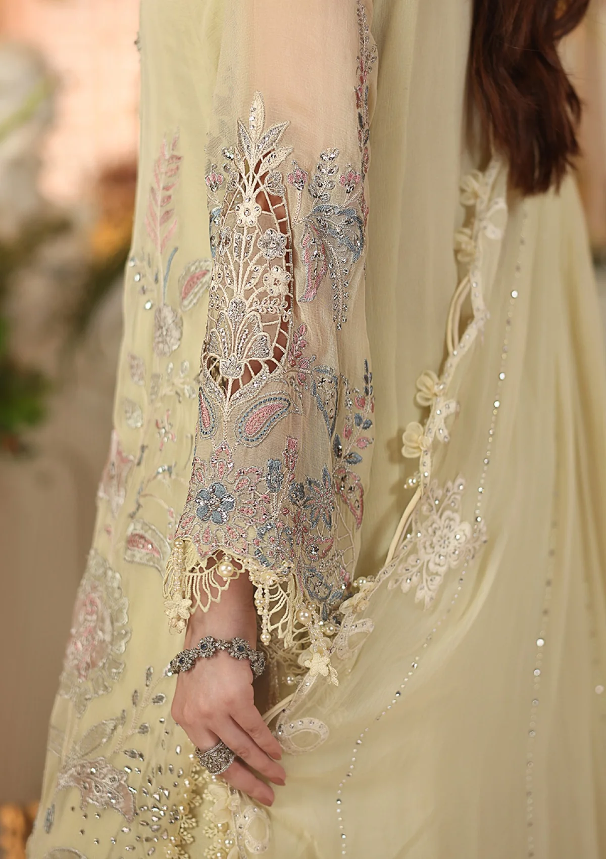 Maria B Royale Tea Affair chiffon 3 piece suit D#08 lime yellow