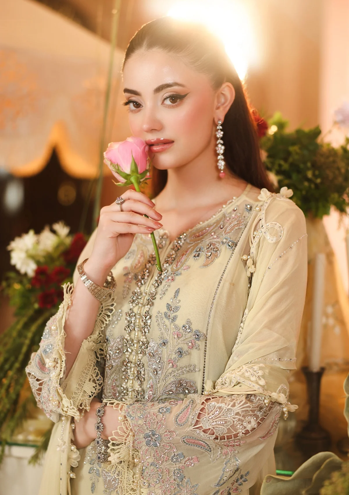Maria B Royale Tea Affair chiffon 3 piece suit D#08 lime yellow