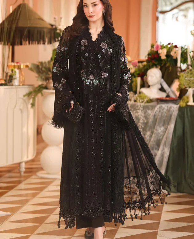 Maria B MPC-26-204 black embroidered chiffon 3 piece unstitched suit