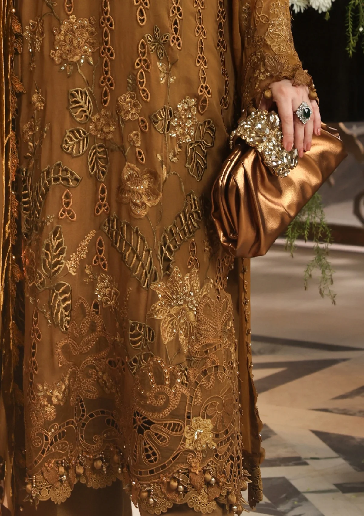 Maria B Royale Tea Affair mustard embroidered chiffon suit, front view